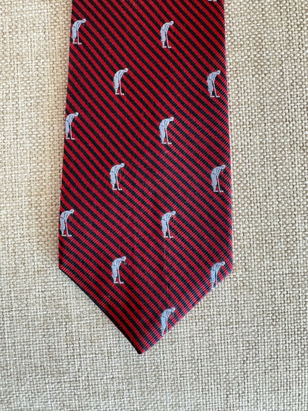 Daniel Cremieux Silk Golf Tie Red Navy Stripe Golfer Preppy 3.5” USA